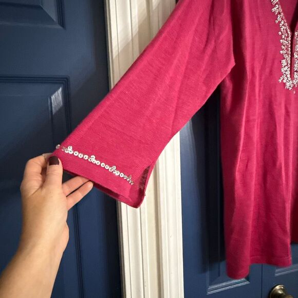 Women’s Berry Color Tunic Top with Sequin Details Size 2X - Picture 2 of 7